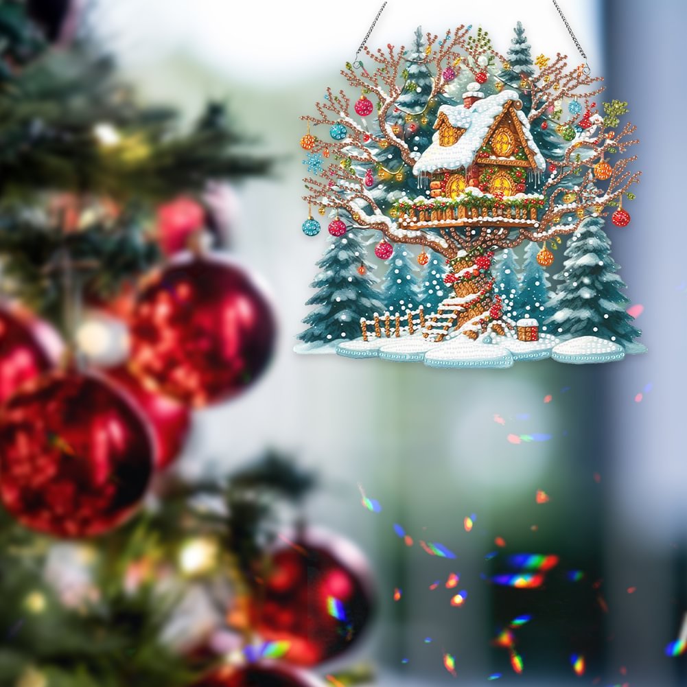 Wholesale DIY Christmas Decor Diamond Painting Hanging Pendant 5D Acrylic Diamond Painting House Tree Irregular Pendant
