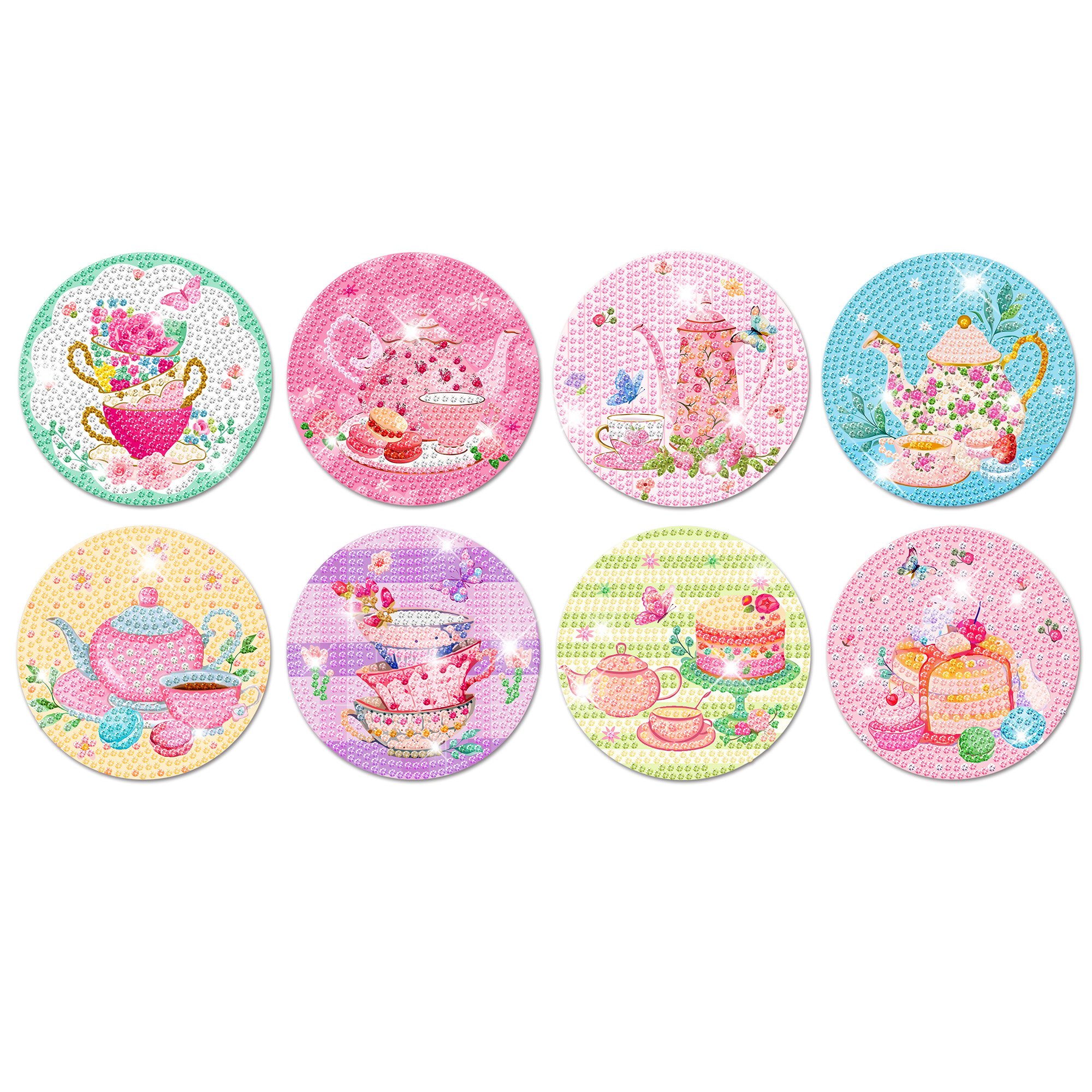 TH022 Tea Party Diamond Painting Coasters DIY Diamond Painting Kits with Holder for Girls Birthday Party