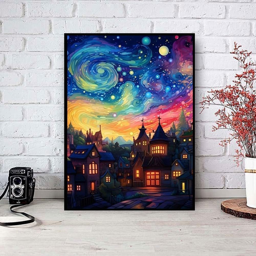 Van Gogh's Town Adult Diamond Painting Set Diamond Art Set Round Diamond Embroidery Craft Set Suitable for Home Wall Decoration