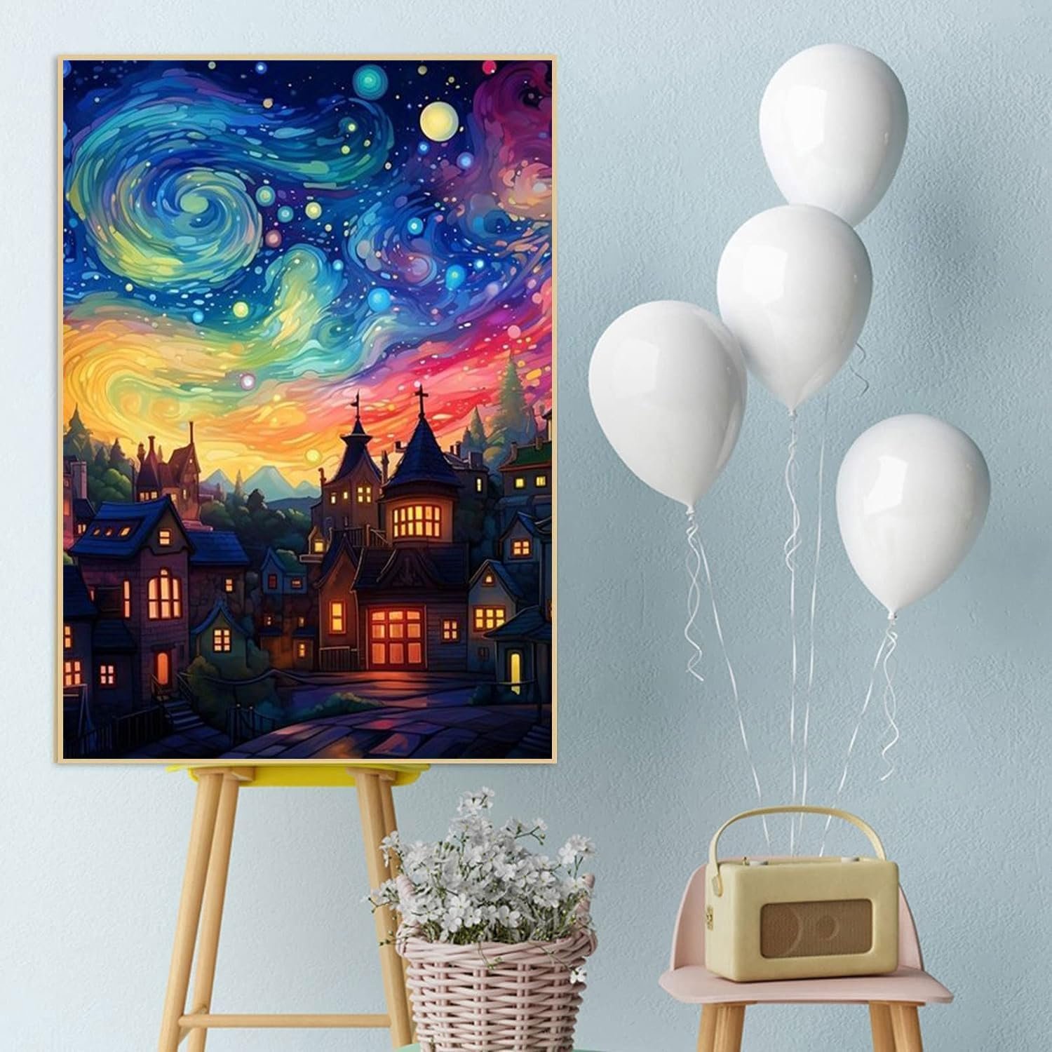 Van Gogh's Town Adult Diamond Painting Set Diamond Art Set Round Diamond Embroidery Craft Set Suitable for Home Wall Decoration