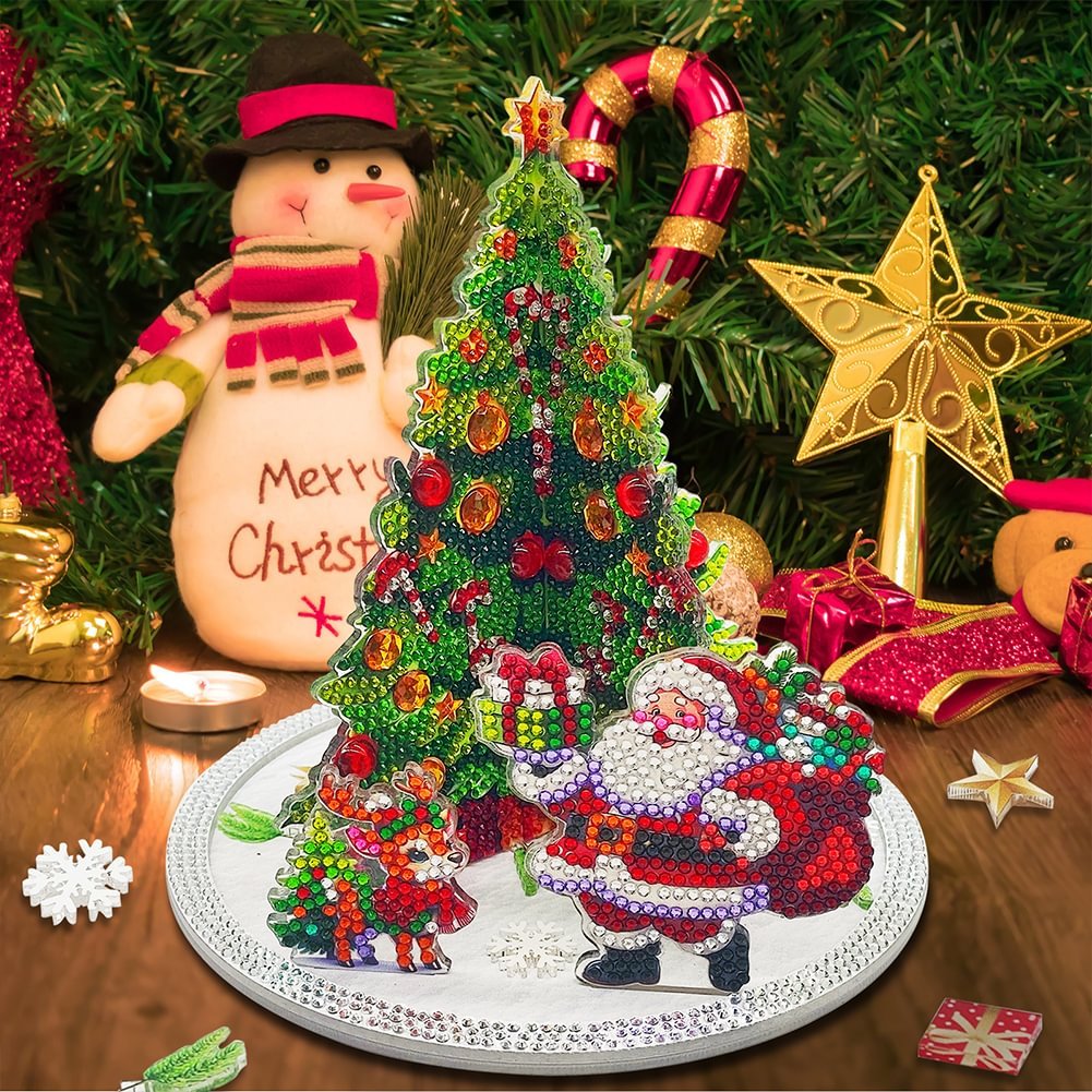 Diamond Dot Art Acrylic Christmas Tree & Santa Claus & Elk 5D DIY Craft Ornament