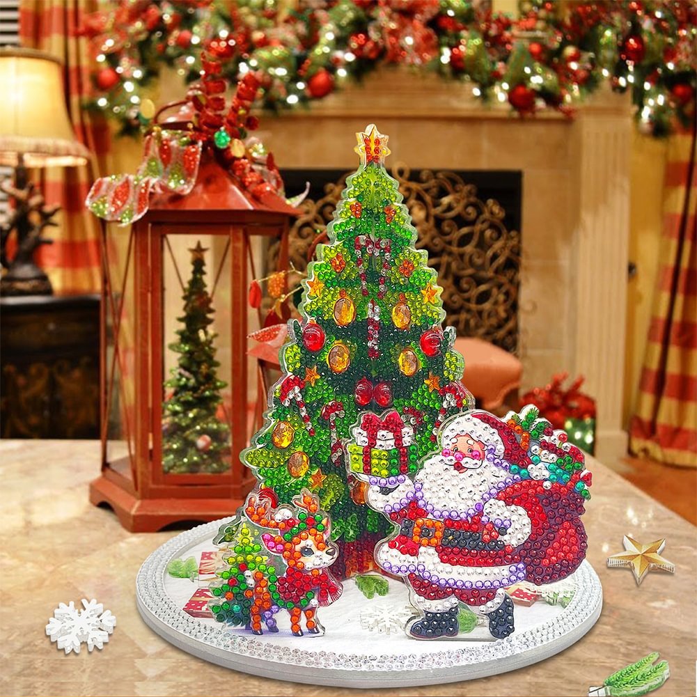 Diamond Dot Art Acrylic Christmas Tree & Santa Claus & Elk 5D DIY Craft Ornament