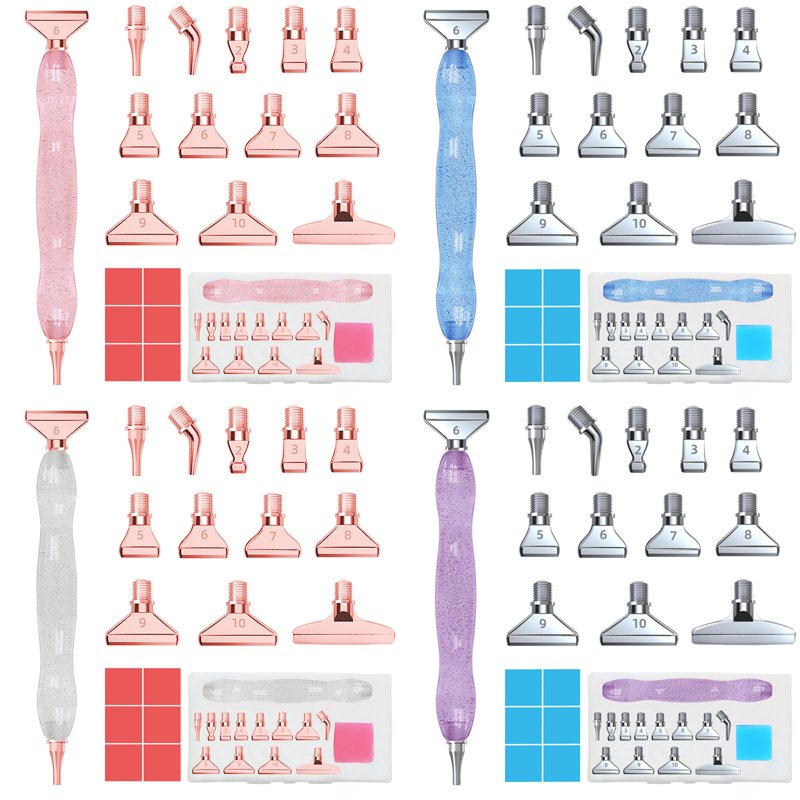 14Pcs Diamond Painting Pen Metal Tips Kit Stainless Screw Thread Tips Multi Placer Tips Roller Diamond Painting Accessories