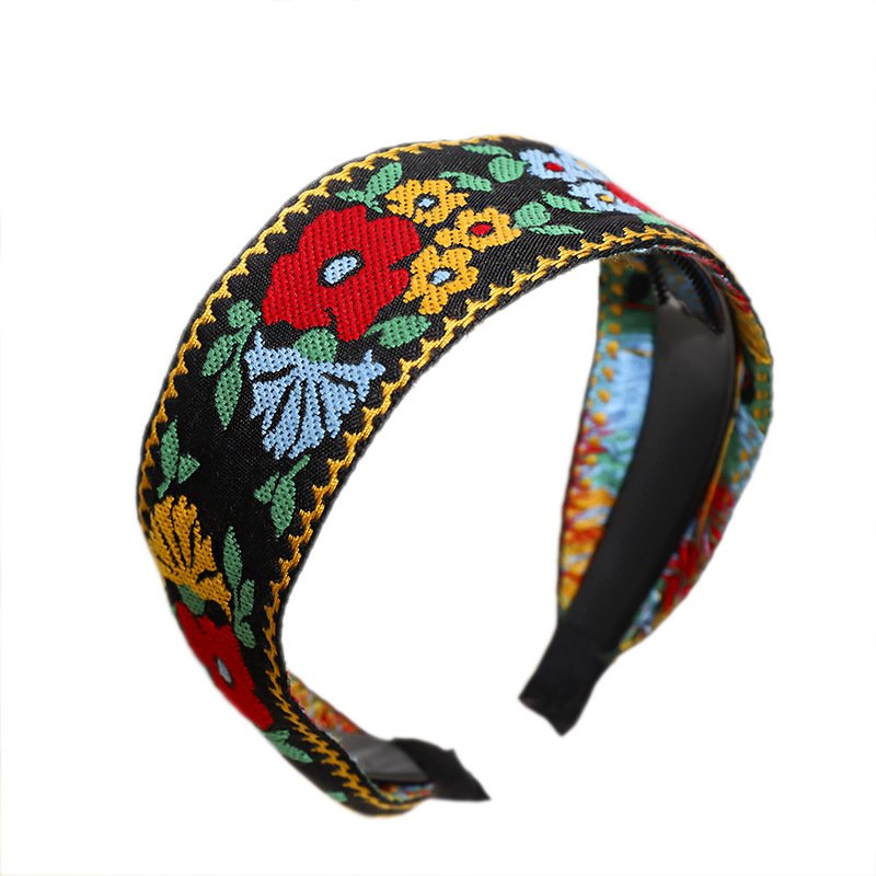 Fashion Boho Ethnic Flower Embroidery Headband Anti Slip Wide Hair Band Women Fine Jewelry Accessory Hair Decoration