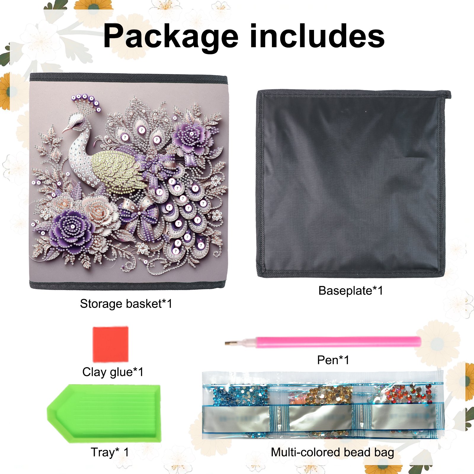 New Arrival Flower Purple Peacock Diamond Painting Storage bag