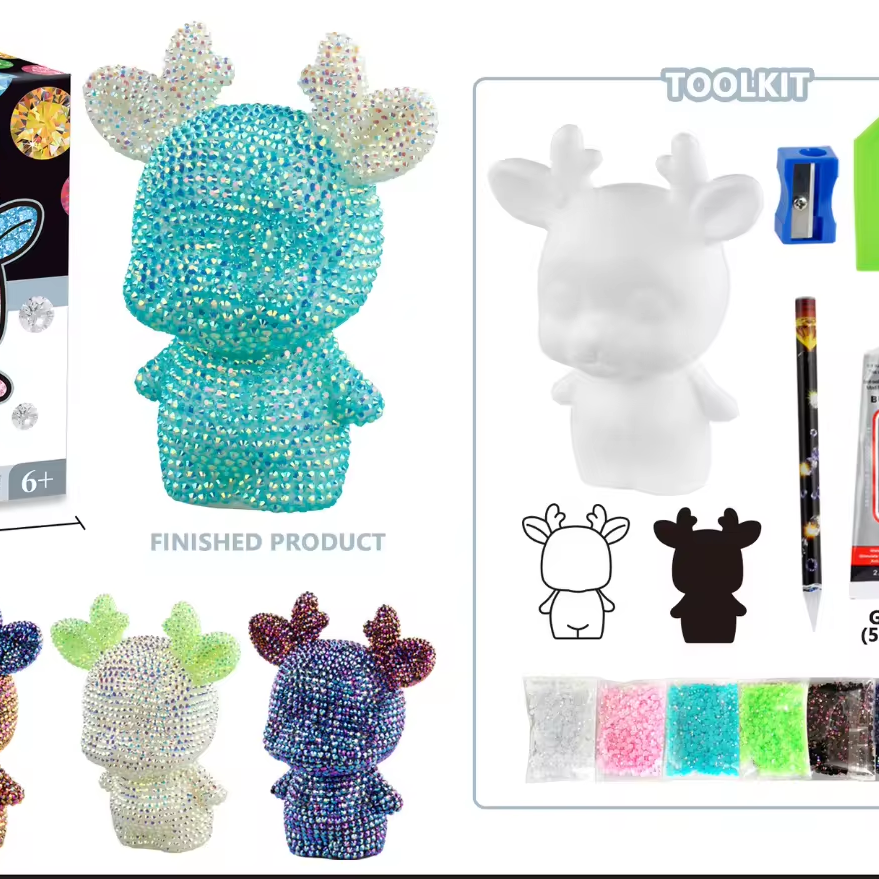 5D Diamond Painting Kits for Kids, 16 designs with plastic and wooden frame, butterfly, ice cream, bee, rocket, mushroom,bear