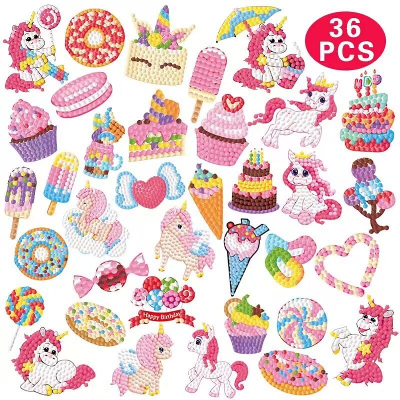 5D Diamond Painting Kits for Kids, 16 designs with plastic and wooden frame, butterfly, ice cream, bee, rocket, mushroom,bear
