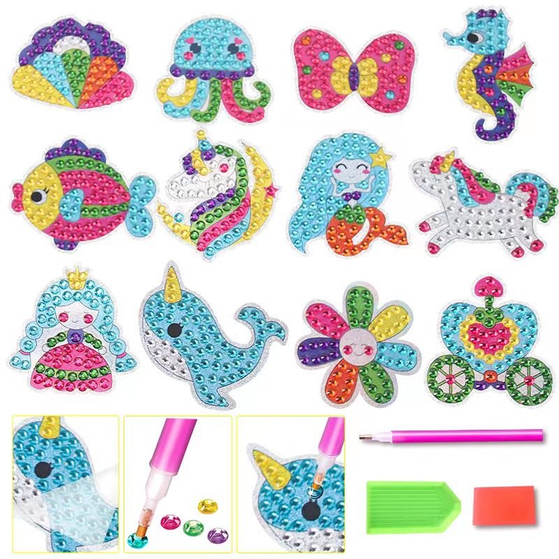 5D Diamond Painting Kits for Kids, 16 designs with plastic and wooden frame, butterfly, ice cream, bee, rocket, mushroom,bear