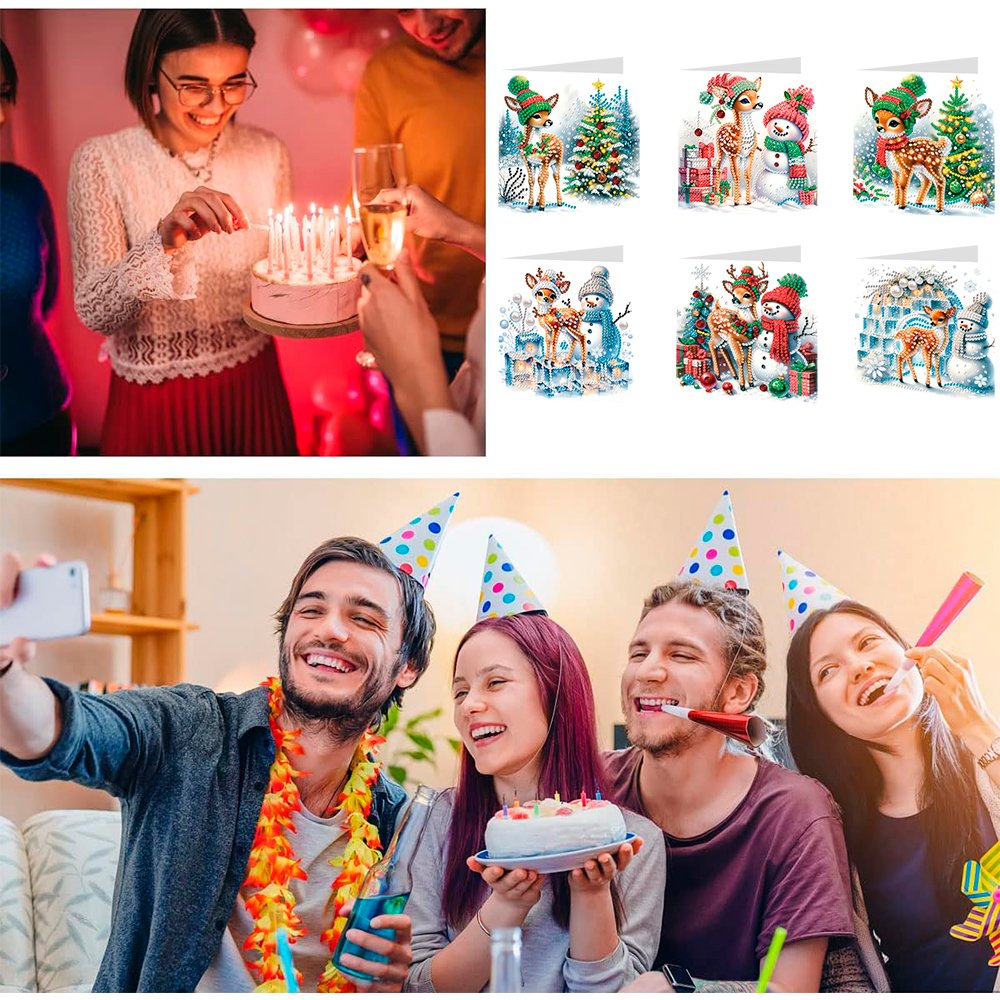 new design 12PCS Christmas Birthday Festival Supplies Creative Vintage DIY Diamond Painting Greeting Cards