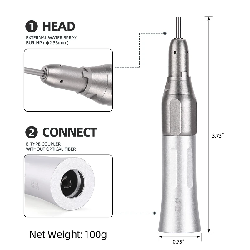 Dental Handpiece Kit 1:1 Turbine External Water Spray Low Speed Contra Angle Push Button E Type Dental Instruments