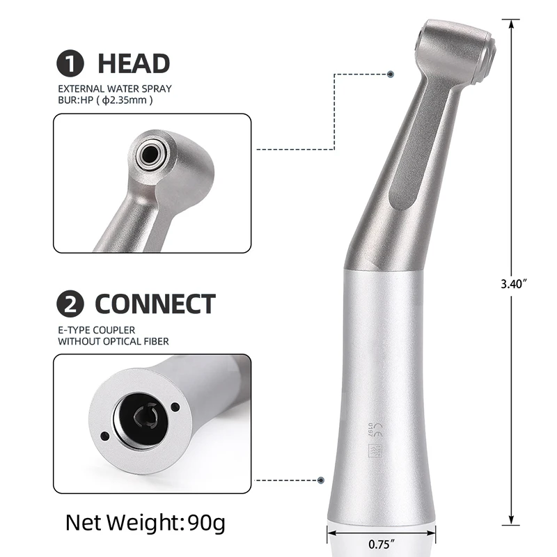 Dental Handpiece Kit 1:1 Turbine External Water Spray Low Speed Contra Angle Push Button E Type Dental Instruments