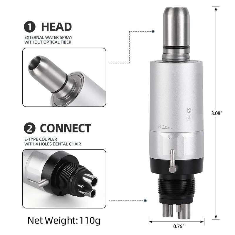 Dental Handpiece Kit 1:1 Turbine External Water Spray Low Speed Contra Angle Push Button E Type Dental Instruments