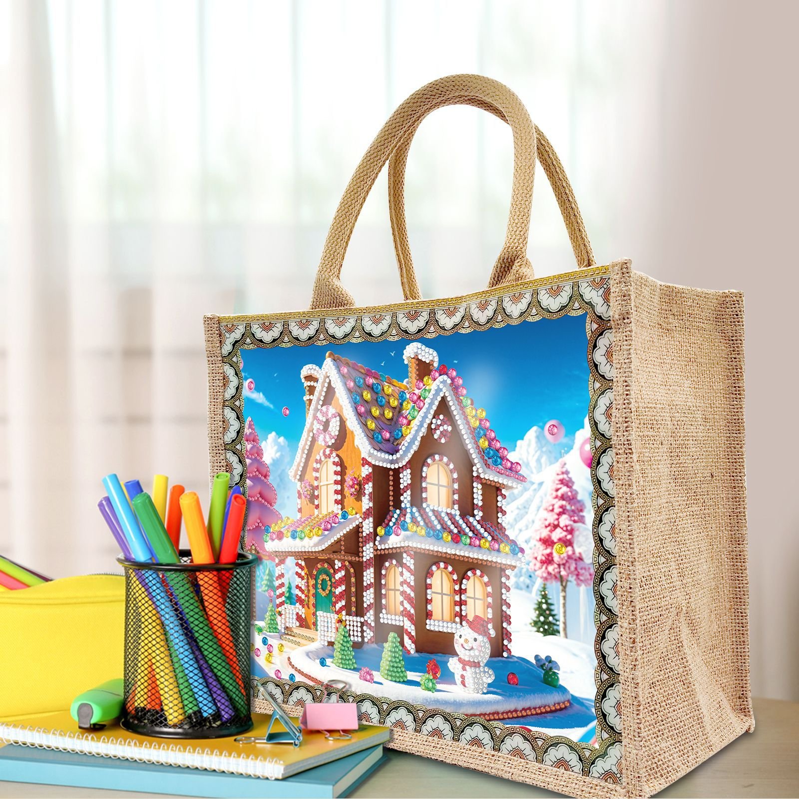 LS new Christmas Diamond Painting Burlap bag dot drill Linen Environmentally friendly portable shopping bags