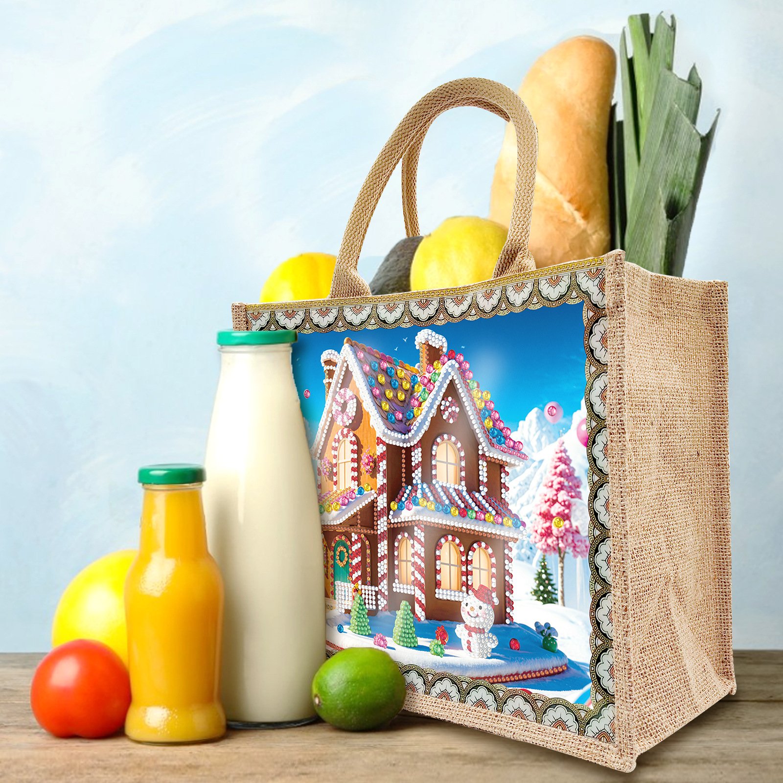 LS new Christmas Diamond Painting Burlap bag dot drill Linen Environmentally friendly portable shopping bags