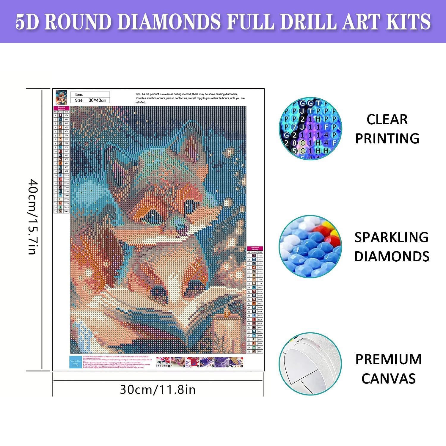 Adult Diamond Painting Kit DIY5D Cartoon Fox Cub Round Diamond Art Kit Suitable for wall painting home decoration Gifts
