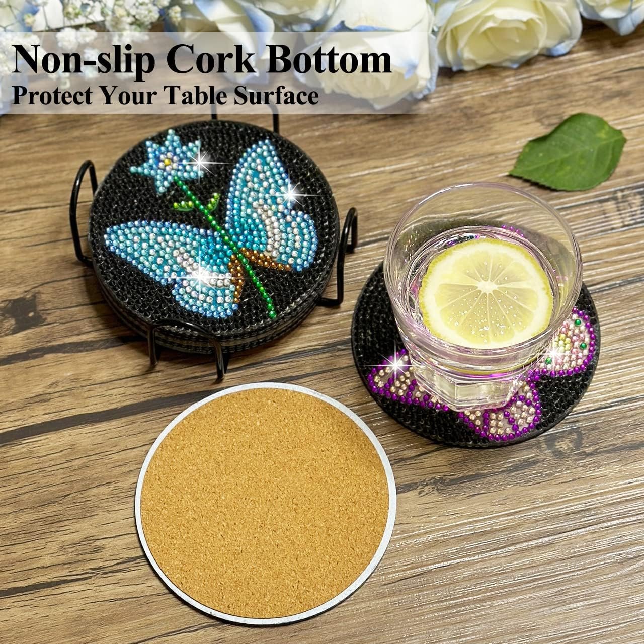 Diamond Painting Butterfly Coasters Kit 6 Pieces Butterfly Diamond Art Coasters Diamond Art Kits For Adults