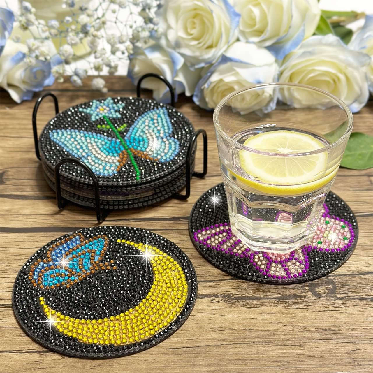Diamond Painting Butterfly Coasters Kit 6 Pieces Butterfly Diamond Art Coasters Diamond Art Kits For Adults