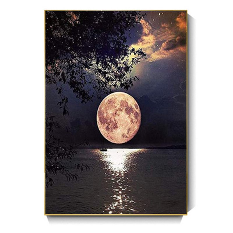 Custom DIY Diamond Painting Kit 40x50 Short Lint Canvas Cartoon Creative Printed Classic Night Moon Landscape Square Full Drill