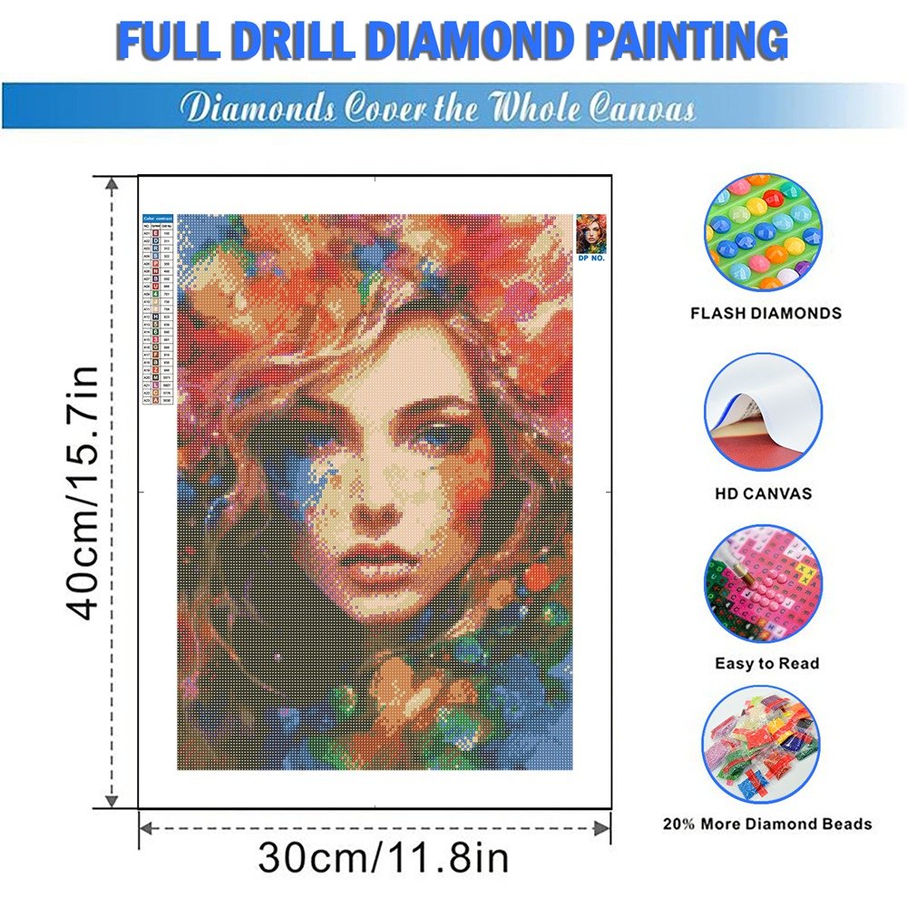 Beauty Cool Girl Watercolor 5D DIY Diamond Painting Canvas Rainbow Wall Art for Home Decor