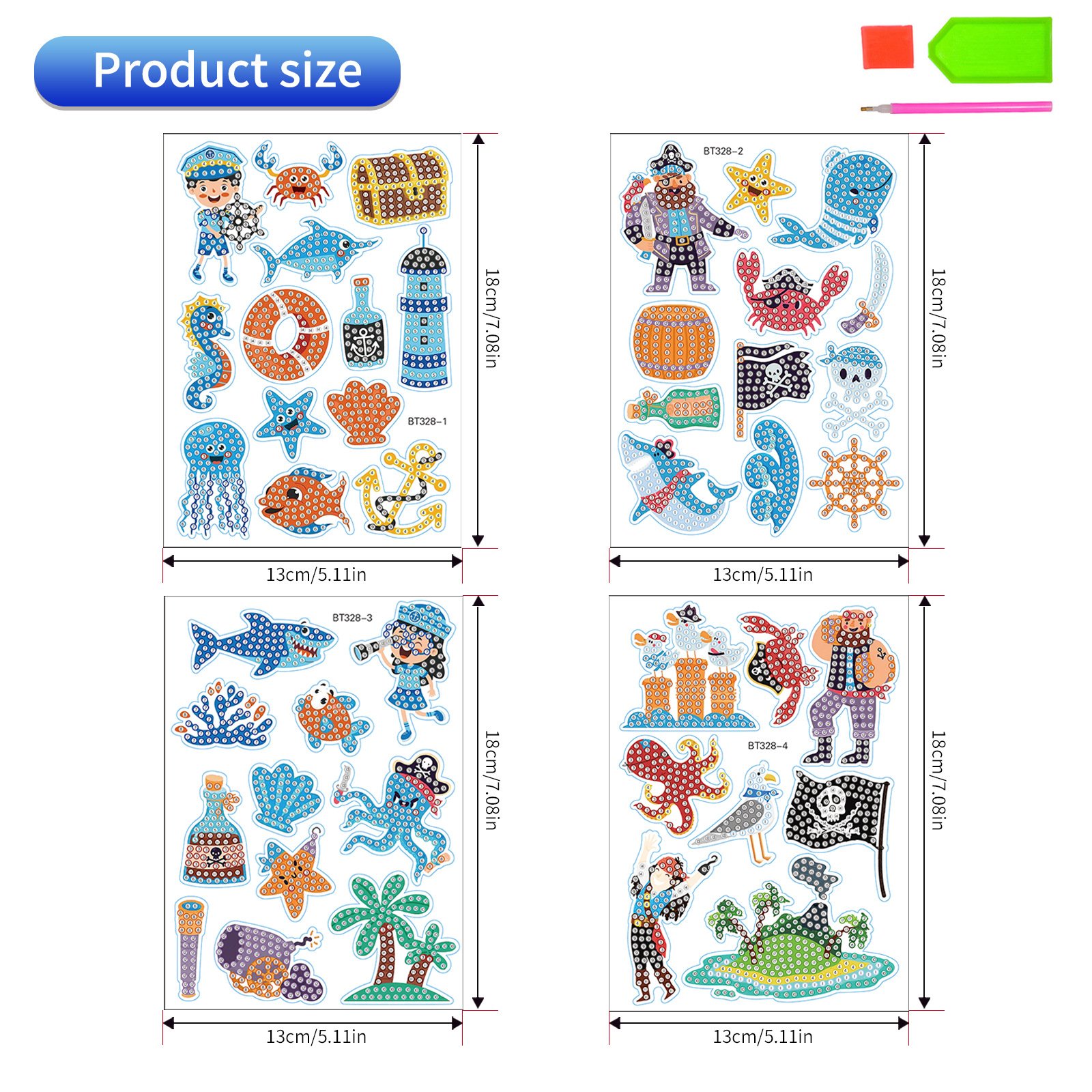 Diamond Painting Kids Stickers Kit DIY Stickers Arts Cartoon Animal Diamond Painting by Numbers Arts Children Toys Gift Kits