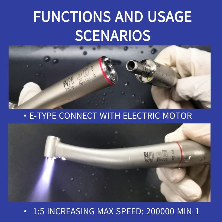 Portable Dental Low Speed air turbine Contra Angle Fiber Optic Handpiece Polishing Teeth Compatible With All E-Type Electric