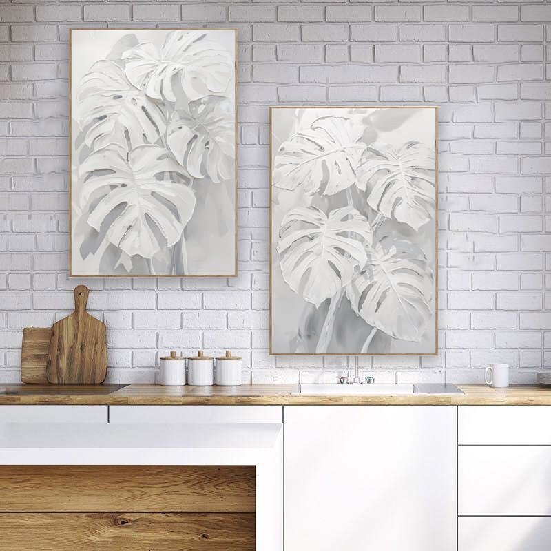 3D Handmade Wall Art Abstract Leaf white Hand Painted Oil Painting on Canvas Digital Printing Custom Size Home Decor