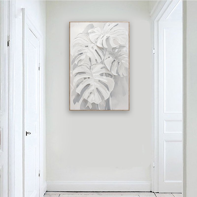 3D Handmade Wall Art Abstract Leaf white Hand Painted Oil Painting on Canvas Digital Printing Custom Size Home Decor