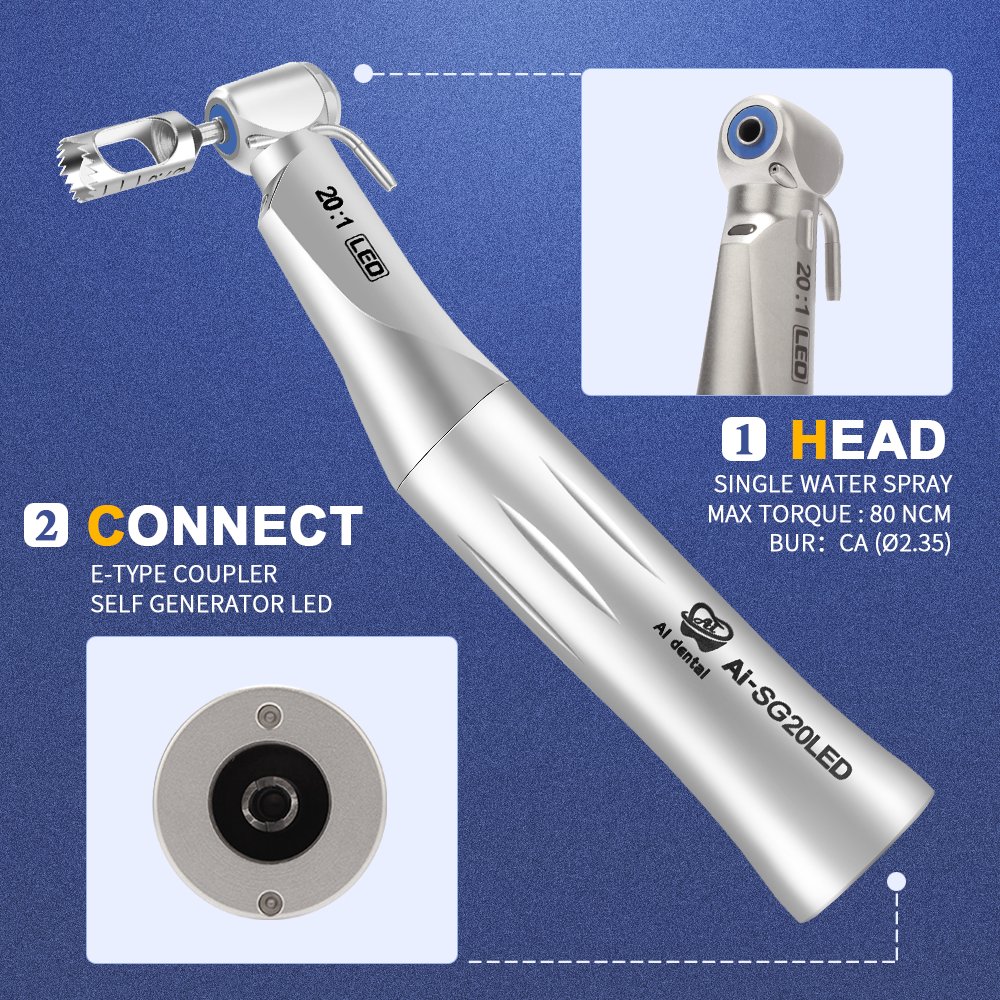 AI-SG20LED 20:1 Reduction Low Speed Self-generator LED Contra Angle Dental Handpiece Implant Surgery Machine Motor