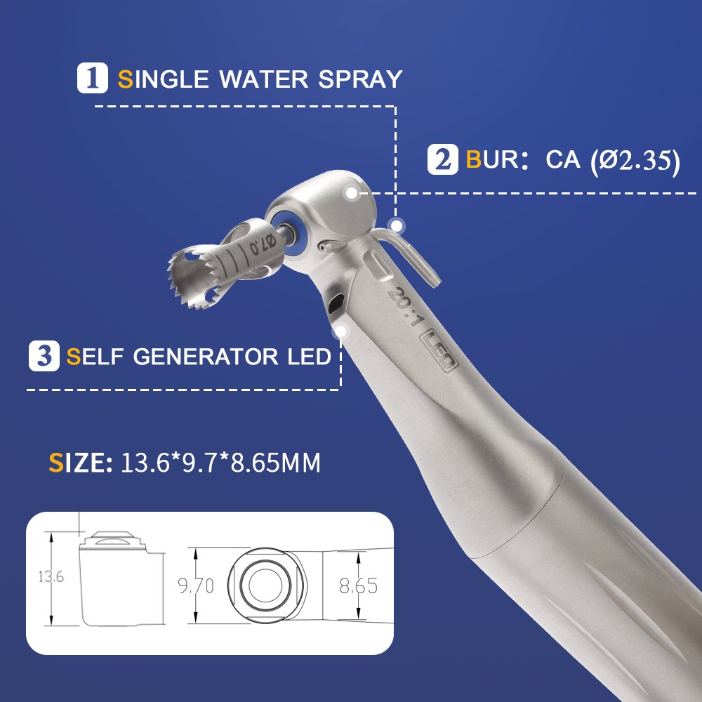 AI-SG20LED 20:1 Reduction Low Speed Self-generator LED Contra Angle Dental Handpiece Implant Surgery Machine Motor