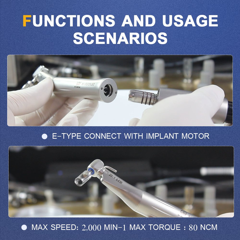 AI-SG20LED 20:1 Reduction Low Speed Self-generator LED Contra Angle Dental Handpiece Implant Surgery Machine Motor