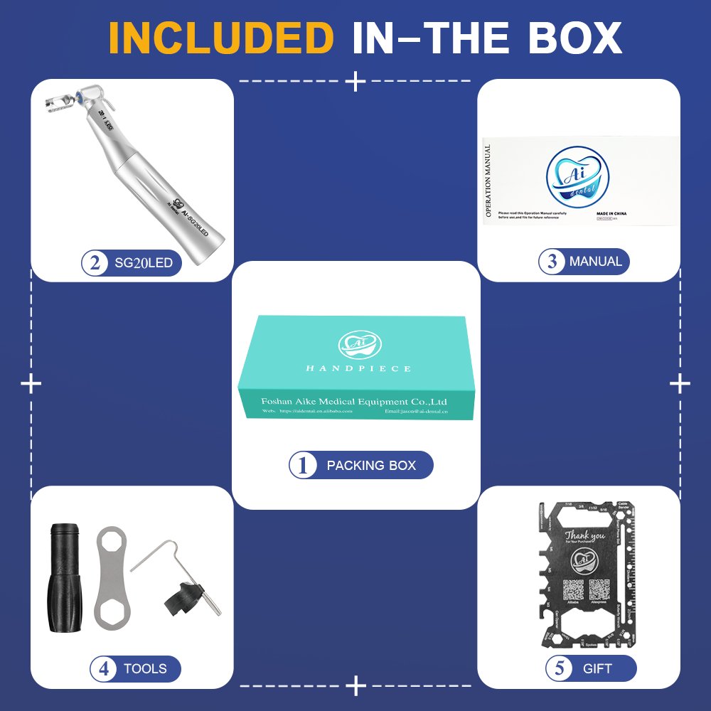 AI-SG20LED 20:1 Reduction Low Speed Self-generator LED Contra Angle Dental Handpiece Implant Surgery Machine Motor