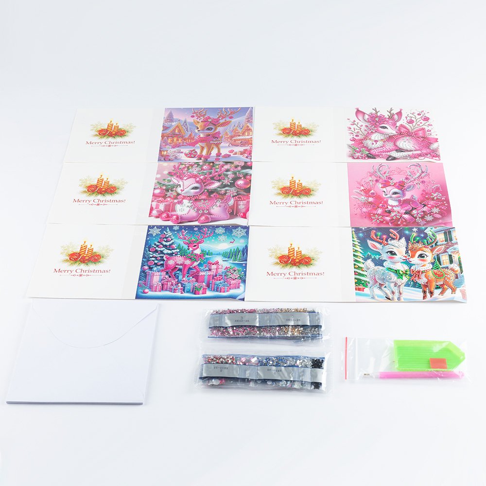 New Arrival 6 Pieces Diamond Painting Greeting Card Pink Merganser, Cute Animal Pattern Handmade Postcards Perfect Easy Gifts