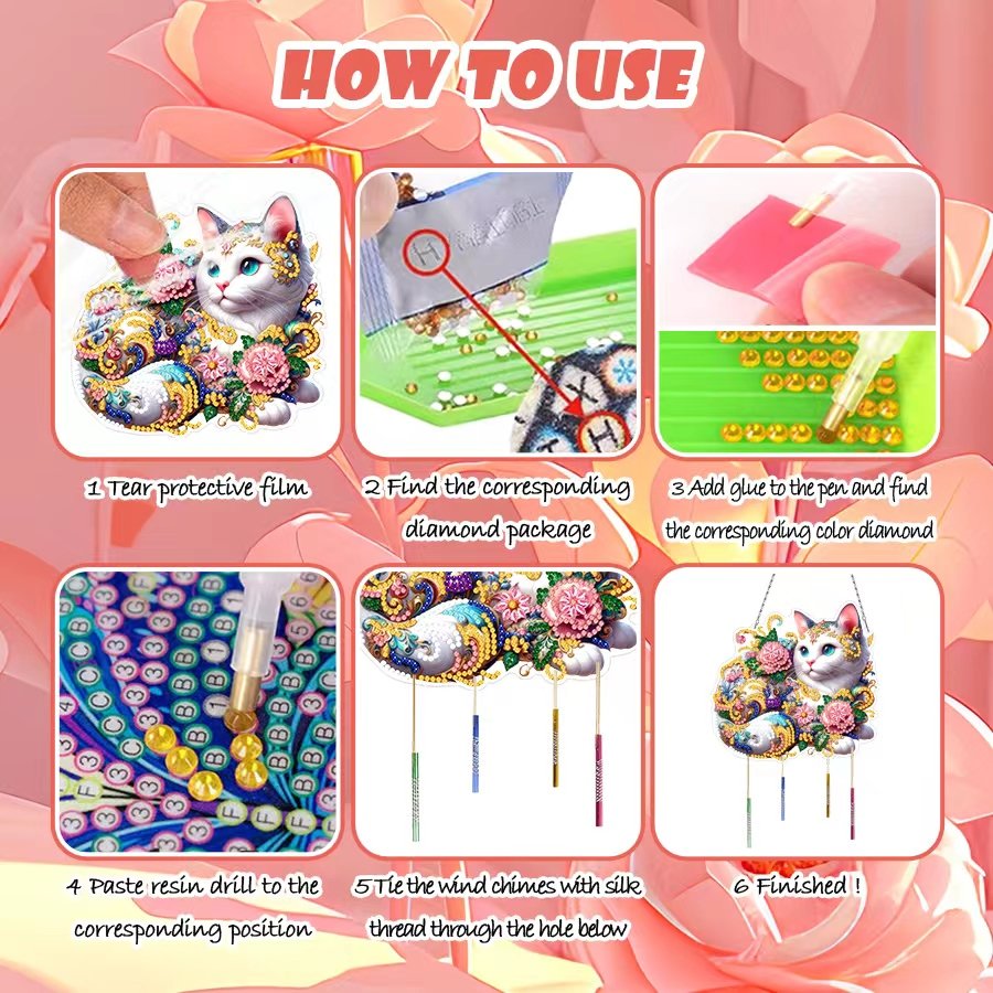 DIY Acrylic Cat Flower Diamond Painting Irregular Pendant Special Shape Drill Diamond Painting Hanging Home Ornament Wind Chime