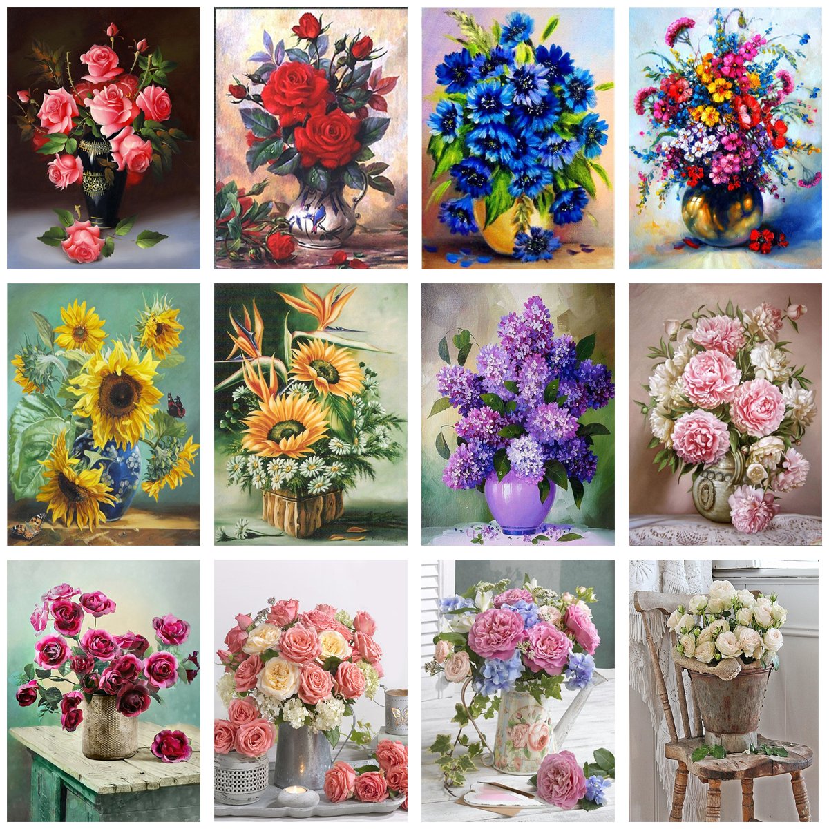 New DIY 5D Diamond Painting Rose Flower Round Diamond Mosaic Cross Stitch Set Stool Vase Home Decoration Handmade Gift