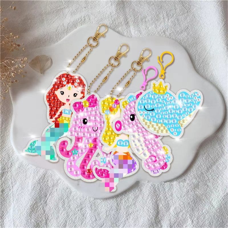 2024 Diy Cartoon 15pcs Diamond Painting Keychains Full Drill Crystal Lovely Animals Big Gem 5d Diamond Painting For Kids