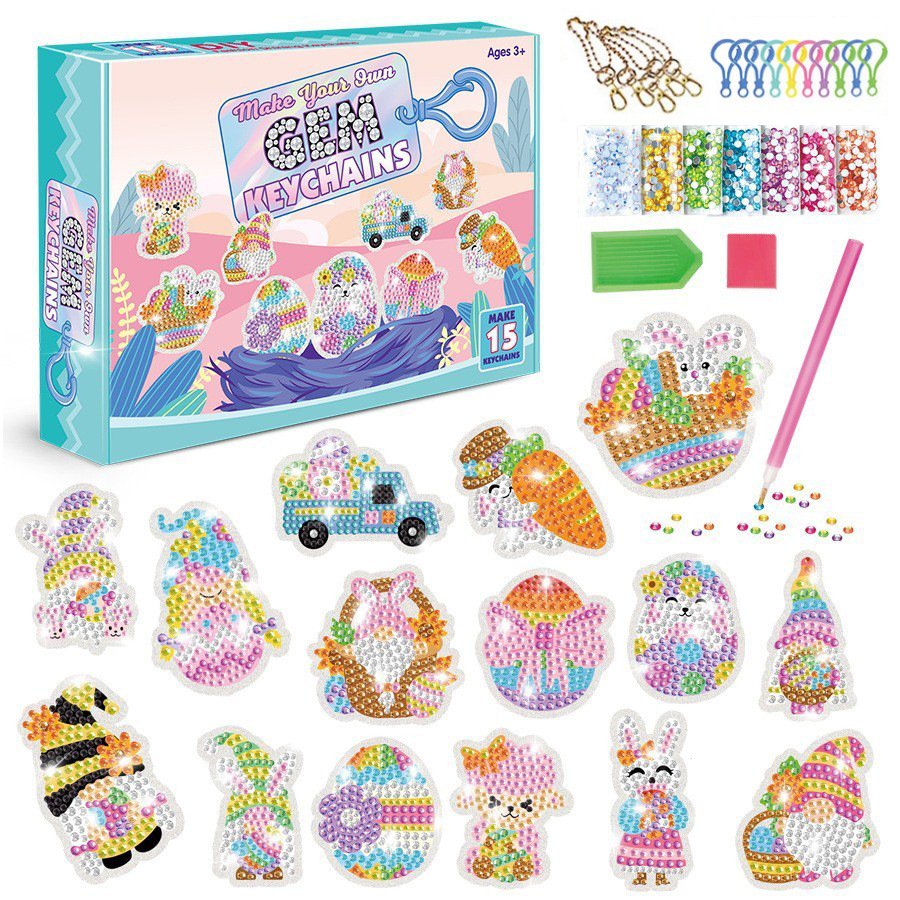 2024 Diy Cartoon 15pcs Diamond Painting Keychains Full Drill Crystal Lovely Animals Big Gem 5d Diamond Painting For Kids
