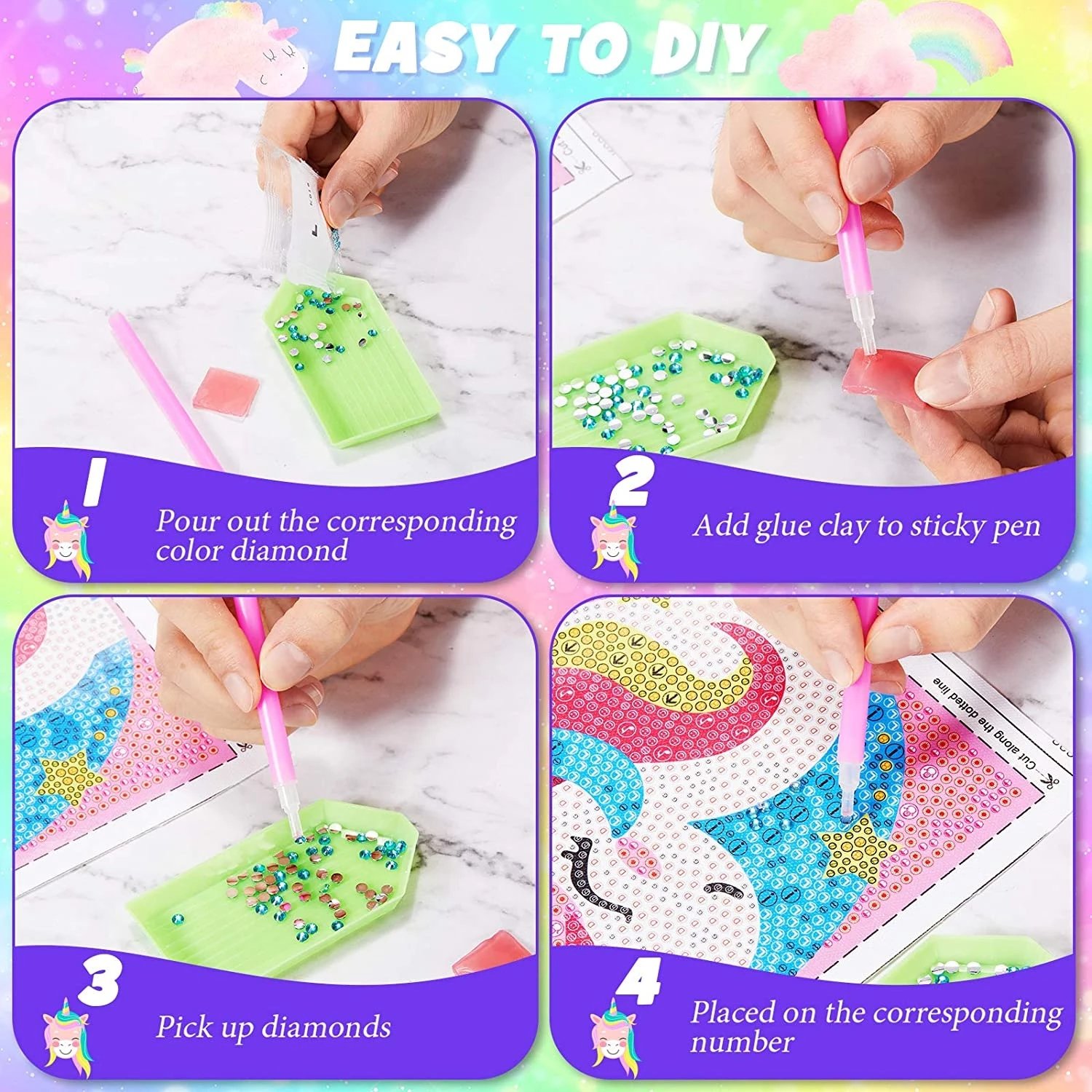 Cartoon Diamond Painting by Number Kits Deer Unicorn Owl Crystal Diamond Painting for Kids Home Decoration 18x23cm