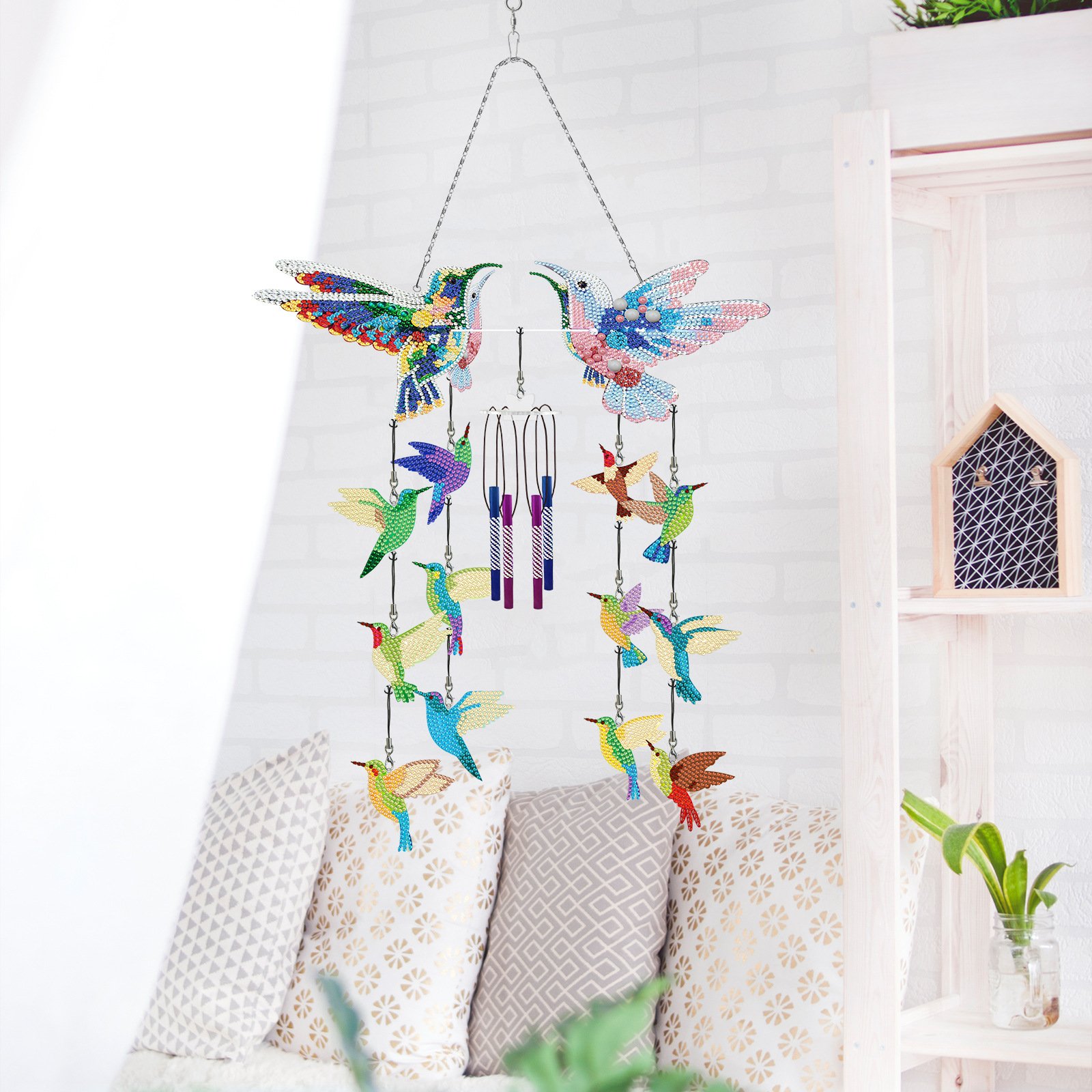LS 5D diy diamond painting craft kit 3D Christmas Gingerbread House windchime butterfly wind chime hanging decorative pendant