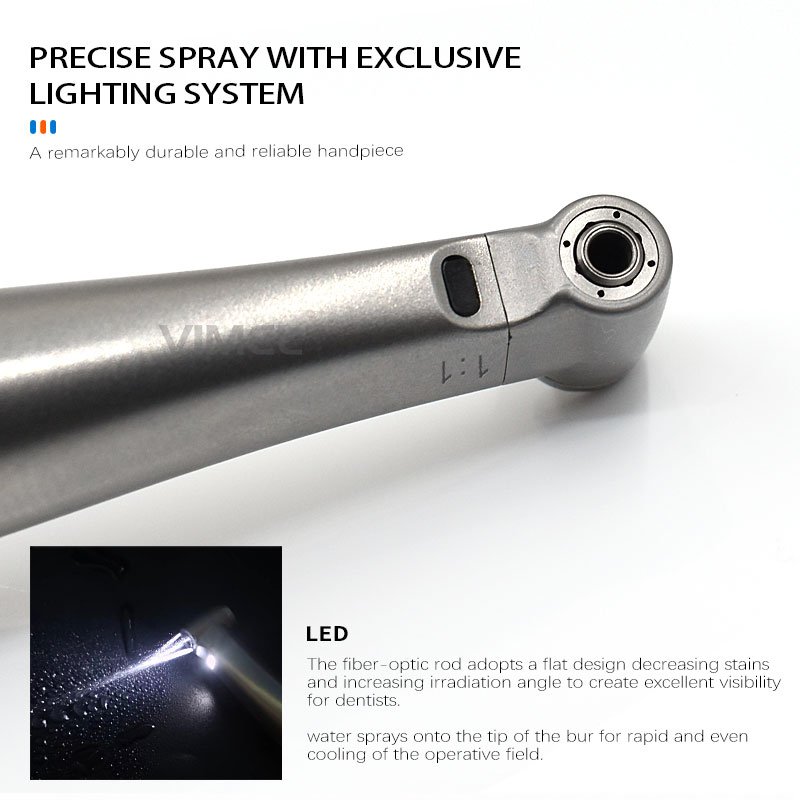 Dental Low Speed Handpiece Mini Head Four Way Water Spray With LED Optic Fiber Push Button Contra Angle