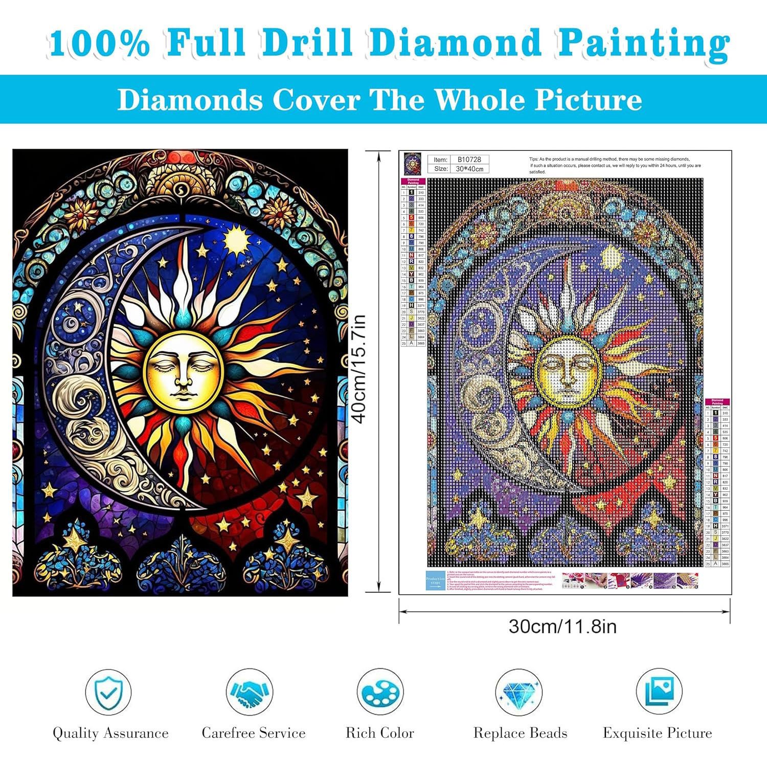 Adult Abstract Sun and Moon Diamond Art Set Traditional Colored Glass Painting Art Moon Round Diamond Art Home Wall Decoration