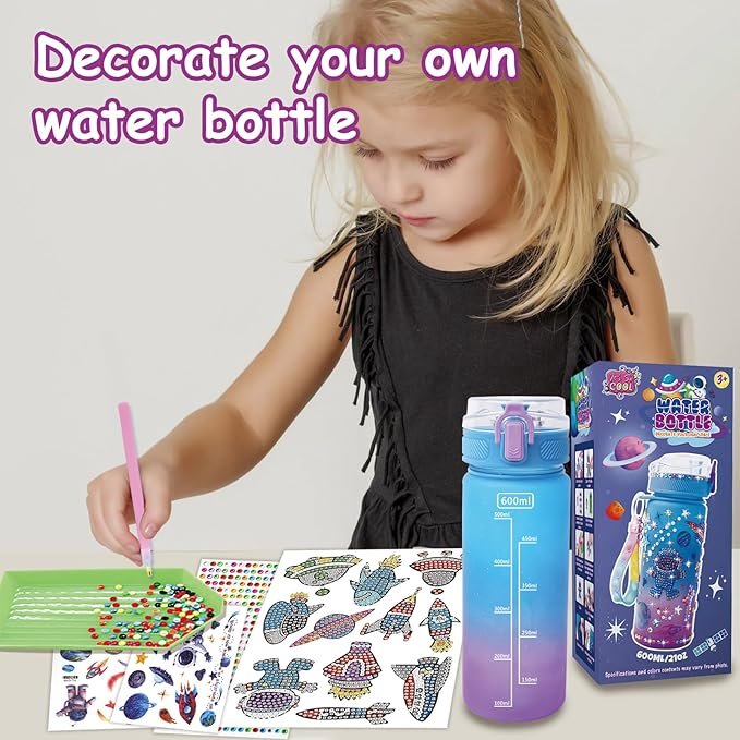Decorate Your Own Water Bottle Kit for Boys Girls Gem Diamond Painting Arts & Crafts Gifts for Kids Birthday Colored Astronauts