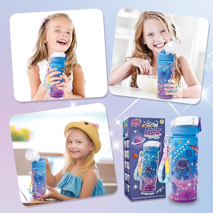 Decorate Your Own Water Bottle Kit for Boys Girls Gem Diamond Painting Arts & Crafts Gifts for Kids Birthday Colored Astronauts
