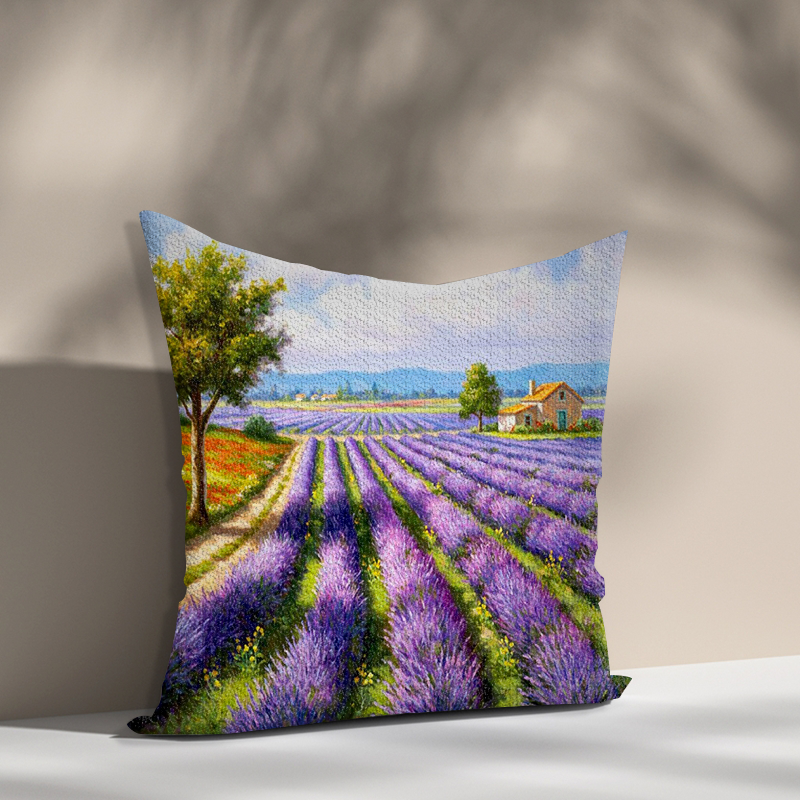 Lavender field landscape diamond painting pillow case 5D DIY rhinestone diamond painting for adults and teenagers