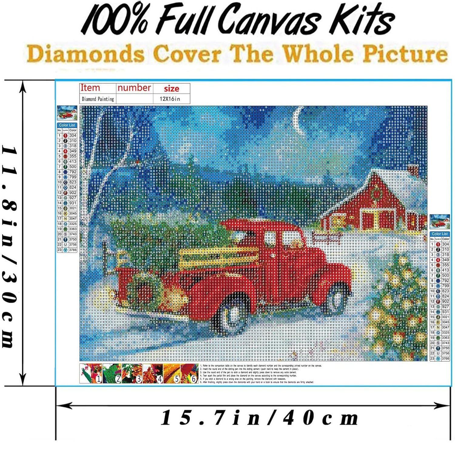 Christmas Diamond Painting Kit Cartoon Winter Snowy Night Painting Red Truck Round Diamond Wall Decoration house accessories