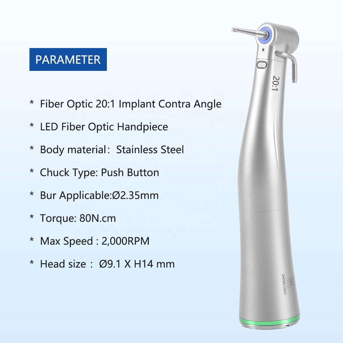 LED Dental 20: 1 Contra Angle Low Speed Implant Handpiece