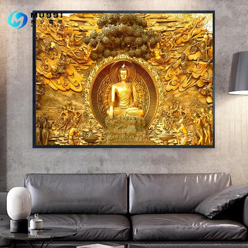 Golden Buddha Painting Mandala Mural Buddha Poster Print Wall Art Living Room Decoration Cuadros Frameless
