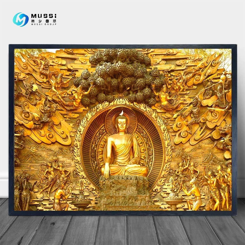 Golden Buddha Painting Mandala Mural Buddha Poster Print Wall Art Living Room Decoration Cuadros Frameless
