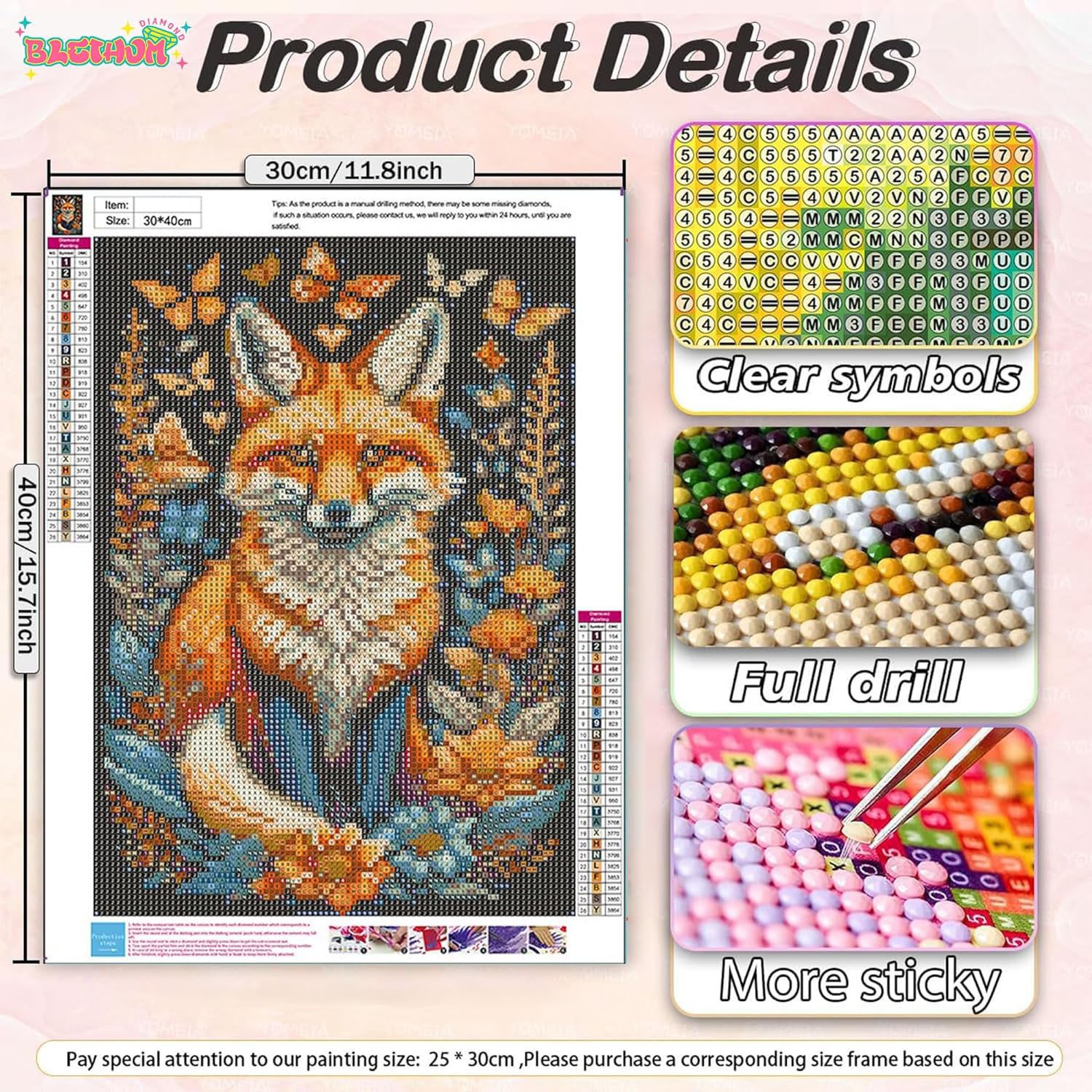 Adult Diamond Painting Set Cartoon Fox and Flower Decorative Painting 5D Round Diamond Art Home painting and wall Decoration Art