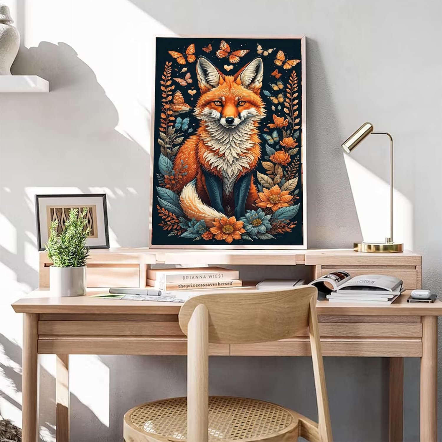Adult Diamond Painting Set Cartoon Fox and Flower Decorative Painting 5D Round Diamond Art Home painting and wall Decoration Art