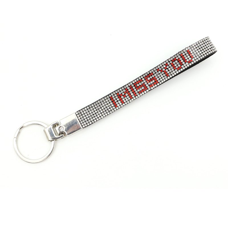 Custom Creative Logo Metal Ring Diamond Painting Clothing Charms Shiny Rhinestone Wristlet Lanyard Keychain